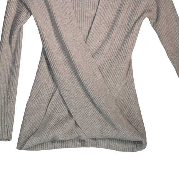 Zella Knit Sweater Womens Small Gray Faux Wrap Criss Cross Front Ribbed - Picture 2 of 5